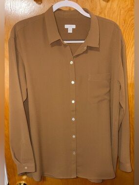 J. Jill dark camel beige crepe chiffon button down blouse Size Large